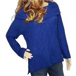 89th & Madison Womens royal Blue Off-Shoulder cowl neck Cable Knit Sweater Sz M